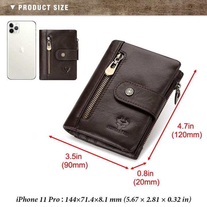 Genuine Leather Slim Wallet with Zipper Coin Pocket