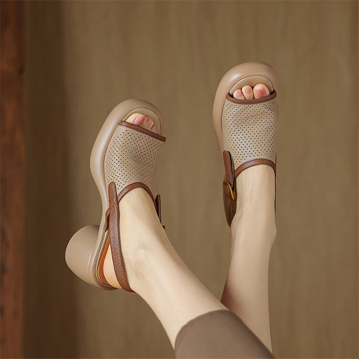 Sheepskin High-Heel Platform Sandals with Hollow-Out Design