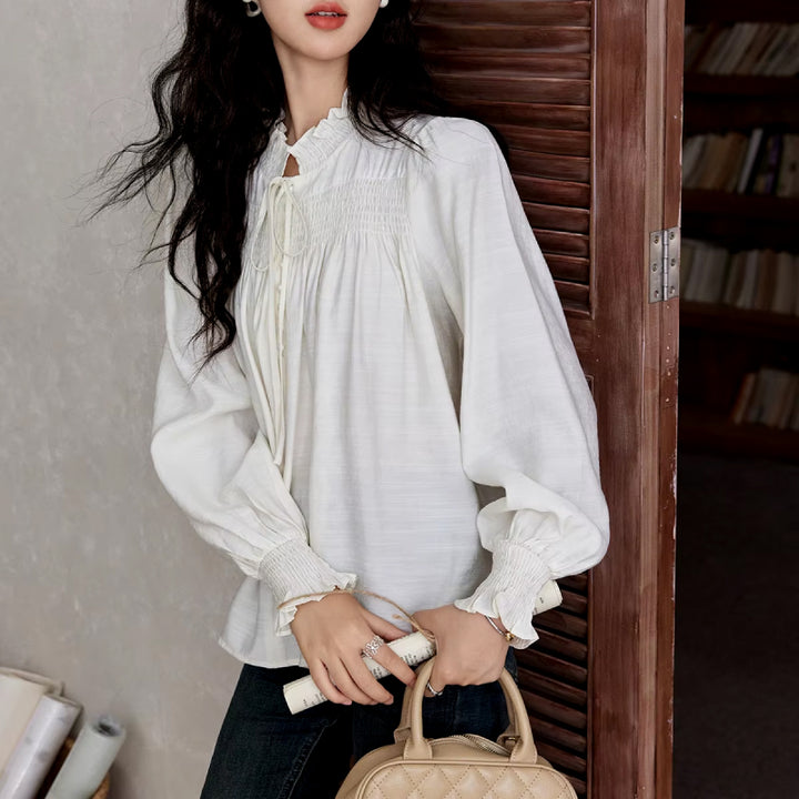 Elegant Ruffle Collar Long Sleeve Blouse