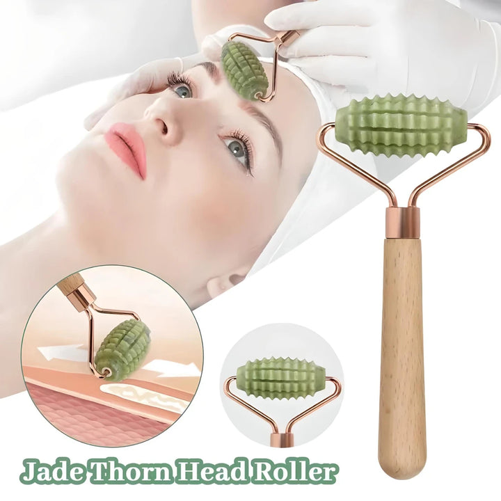 Jade Roller and Gua Sha Massager with Wooden Handle for Skin Lifting and Slimming