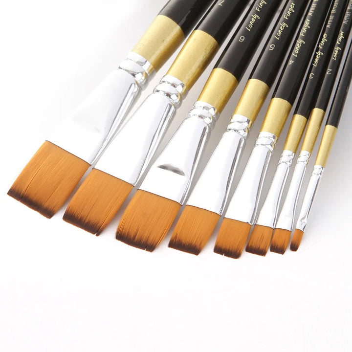 4/8pcs Flat Nylon Hair Artist Brush Set for Watercolor, Acrylic, Oil & Gouache