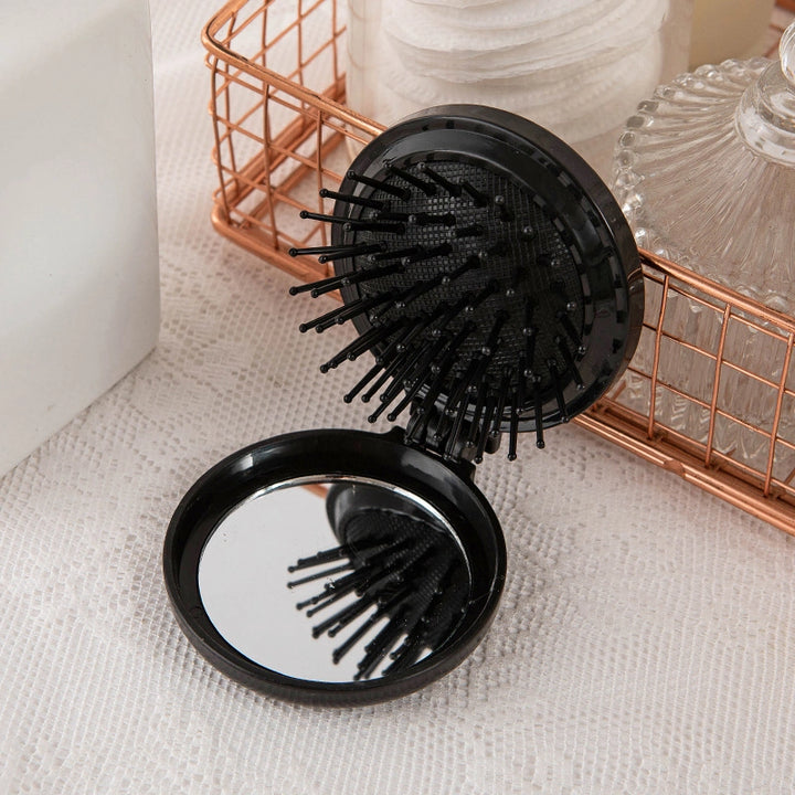 Mini Folding Hairbrush with Massage Comb and Mirror