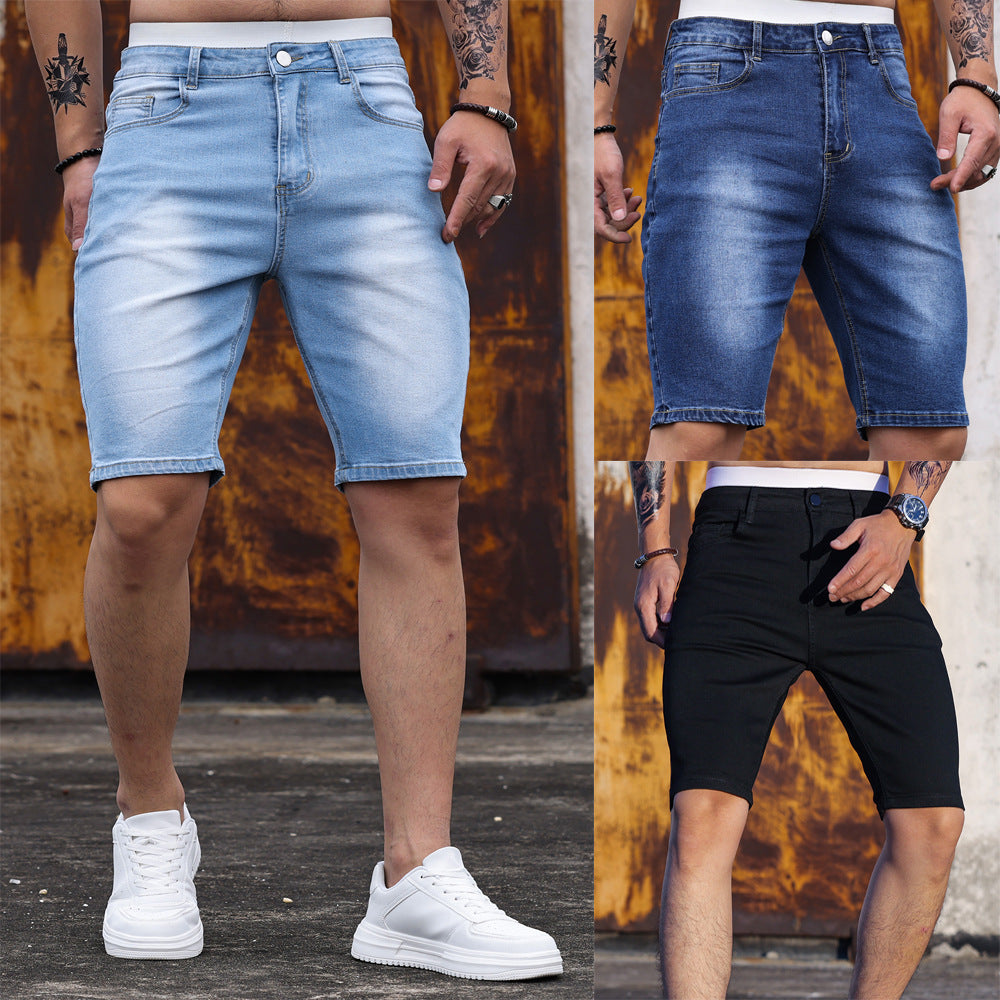 Men's Three-color Stretch Tight Denim Shorts