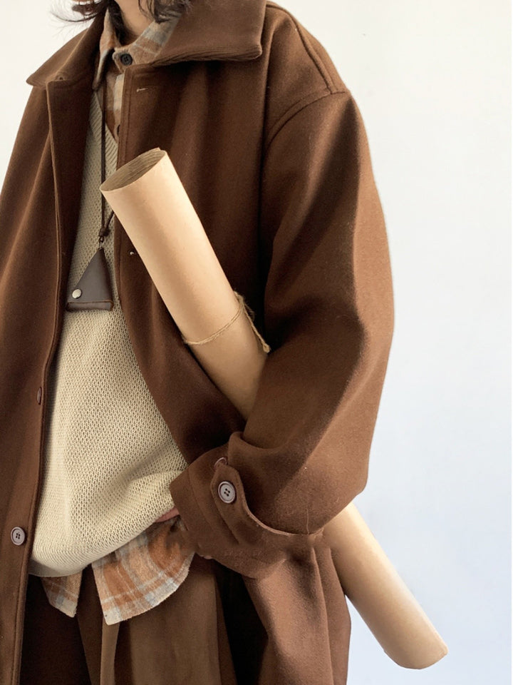 Japanese-style Retro Brown Woolen Coat