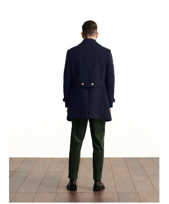 Men's Medium Length Long Sleeved Woolen Coat