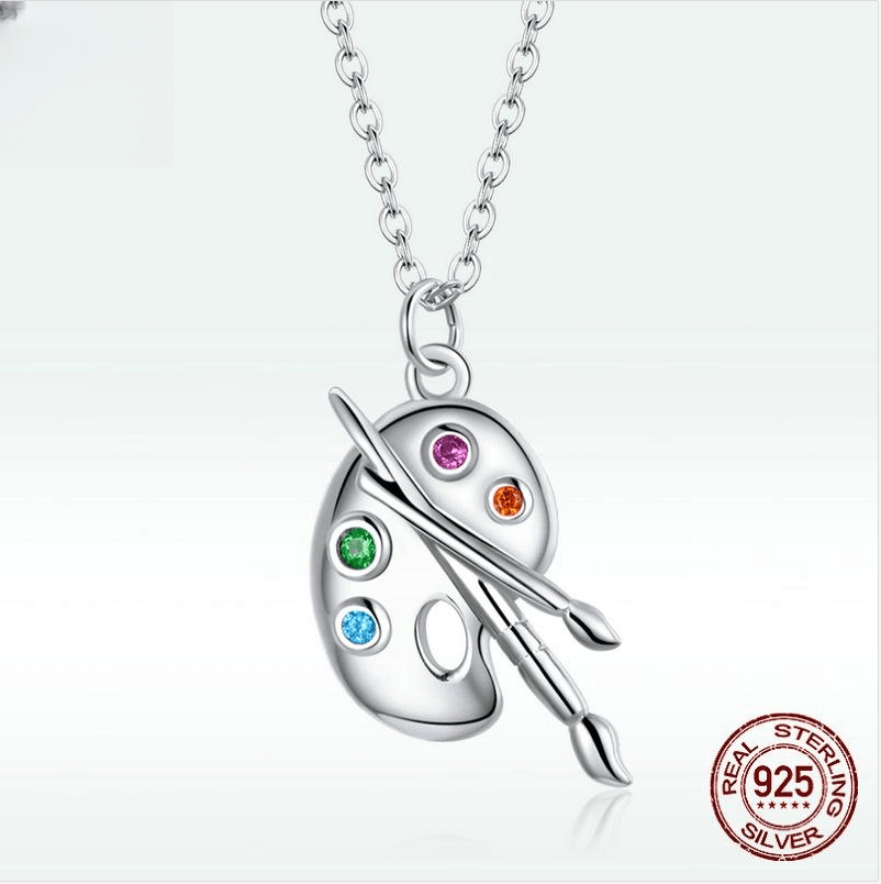 Fashion Art Life S925 Silver Female Popular White Gold Plated Simple Palette Necklace - Trendha