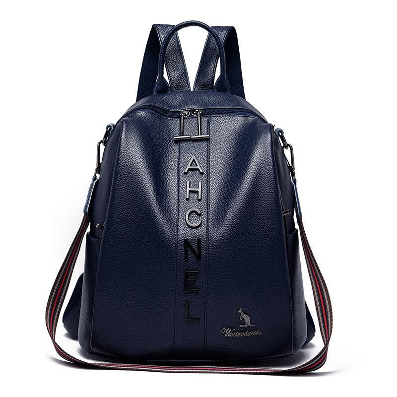 Fashion Backpack Women's Casual Letter Large Capacity Pu Soft Leather Lightweight Travel Bag - Trendha