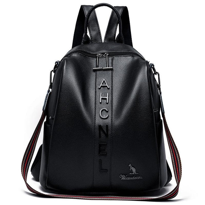 Fashion Backpack Women's Casual Letter Large Capacity Pu Soft Leather Lightweight Travel Bag - Trendha