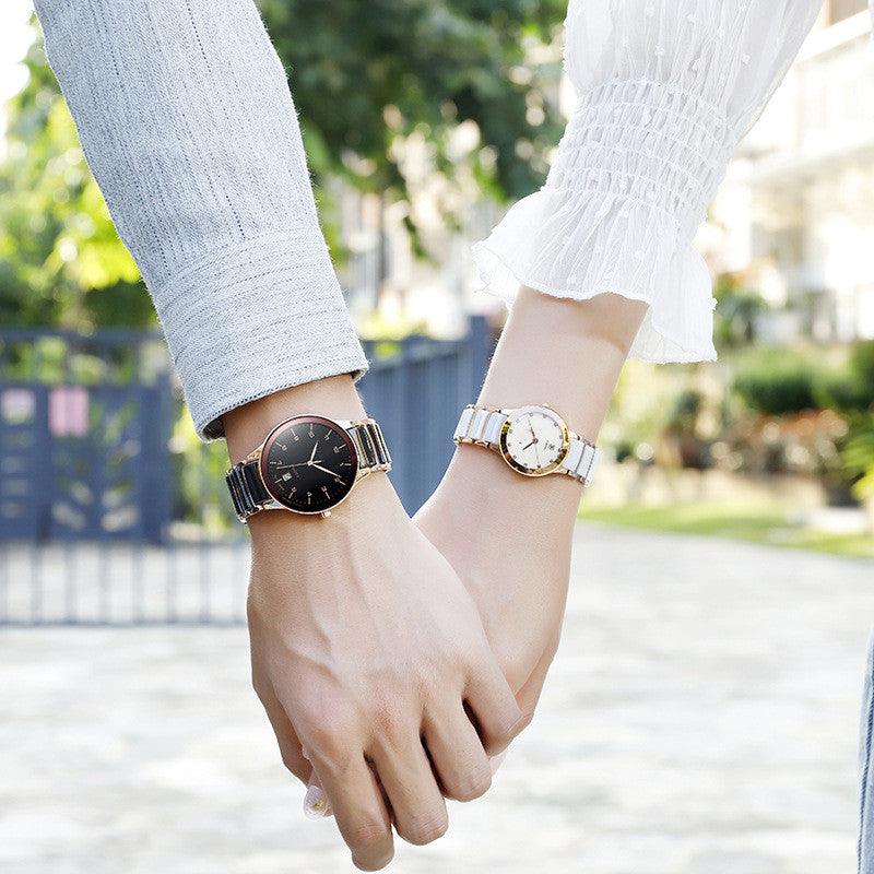 Analog Quartz Calendar Watch with Ceramic Case