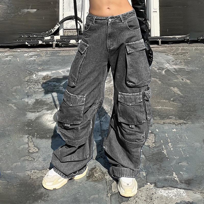 Fashion High-waisted Personalized Stitching Denim Trousers - Trendha
