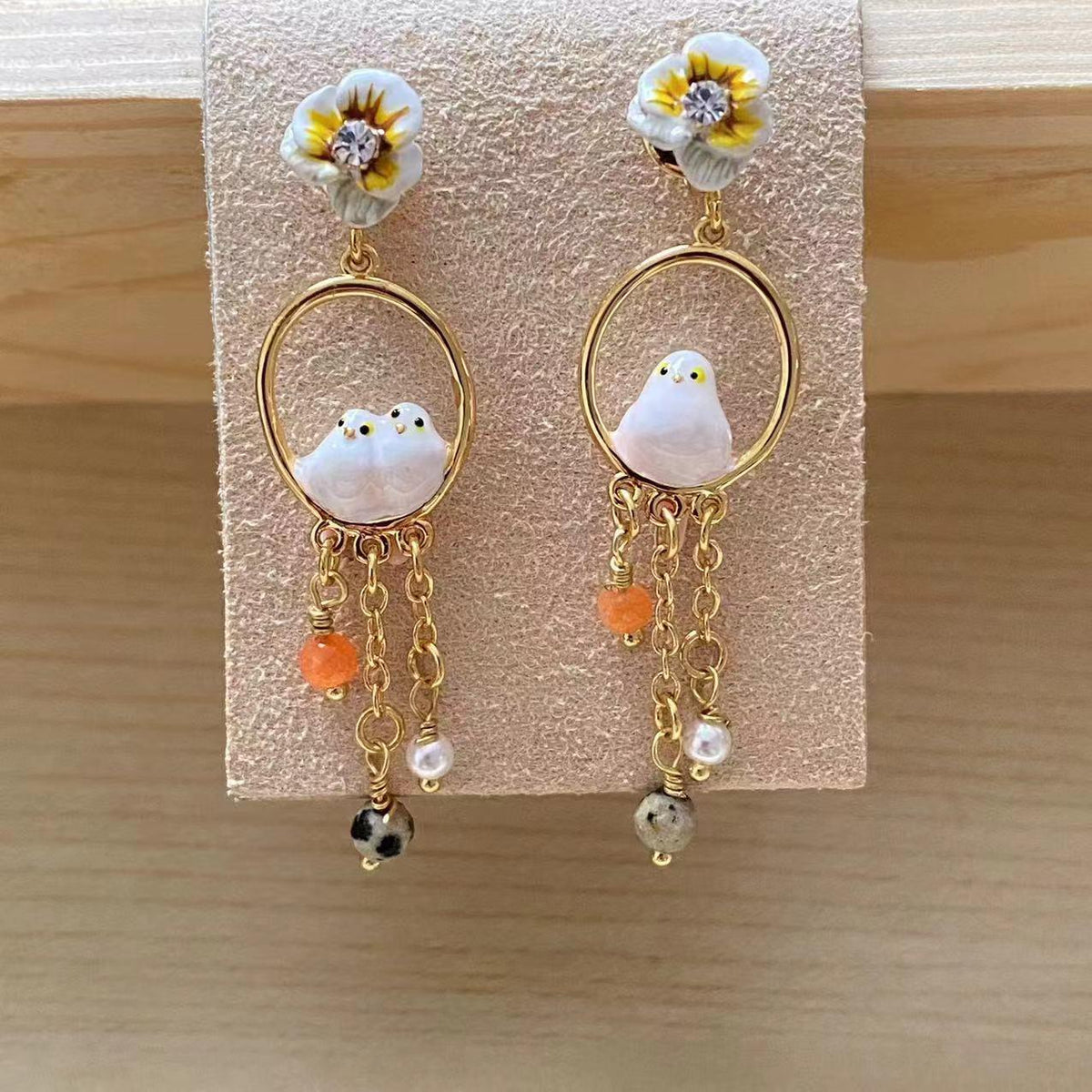 Fashion Lovely Bird Pearl Gem Earrings - Trendha