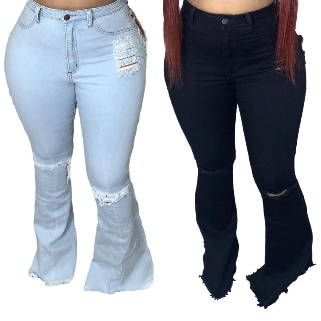 Fashion Trendy Unique Jeans Stretch Plus Size Bell-bottom Pants - Trendha
