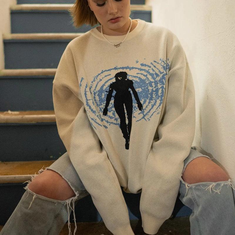 Fashion Women's Cartoon Pullover Round Neck Loose Sweater - Trendha