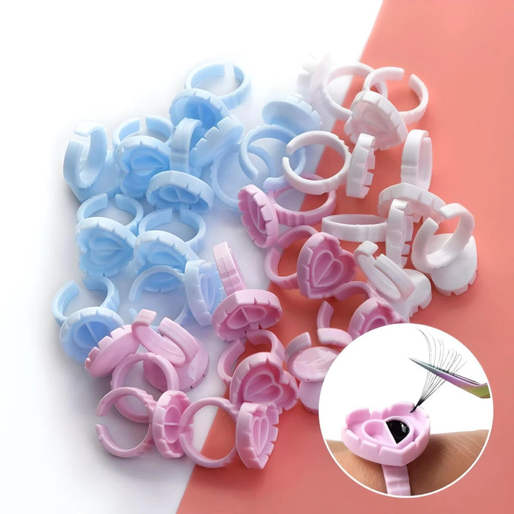 Heart-Shaped Disposable Eyelash Glue Rings - 100Pcs