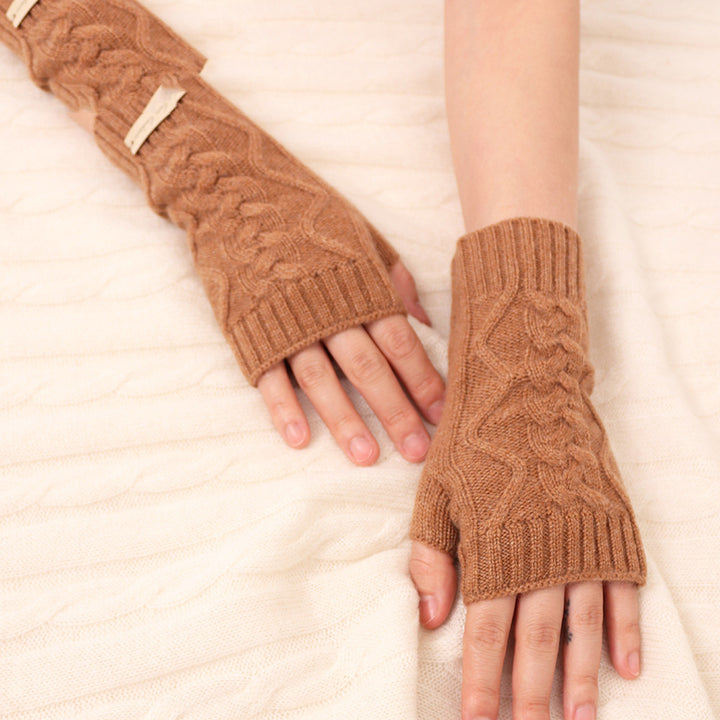 Women's New Pure Cashmere Cable Half Finger Gloves