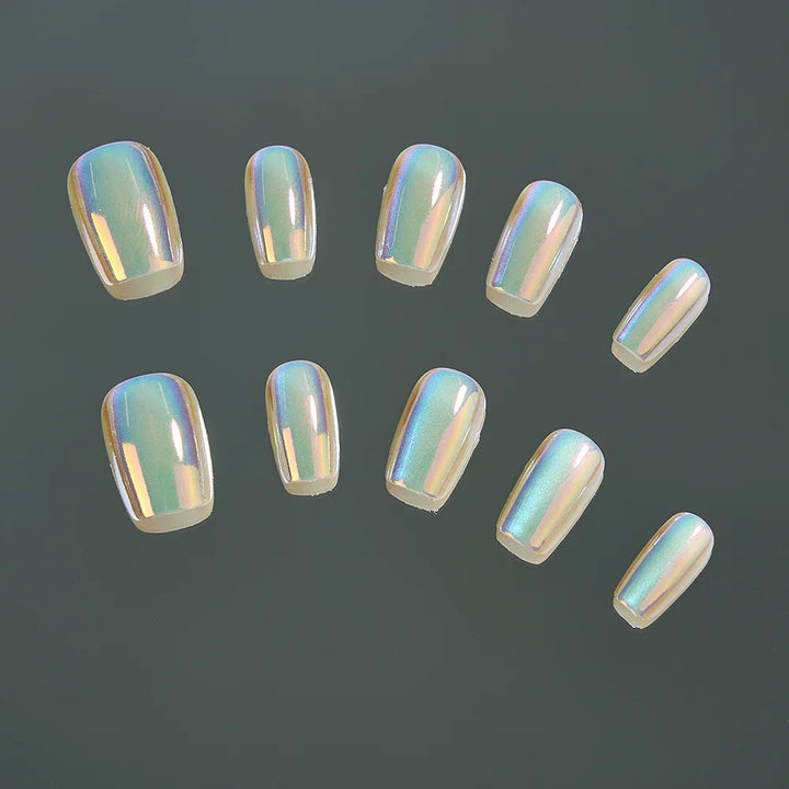 10-Piece Metallic Mirror Press-On Nails - Short Square UV Acrylic Fake Nails