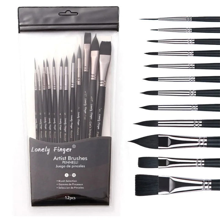 12pcs Watercolor Paint Brushes for Watercolor, Acrylic, Gouache &amp; Oil Painting