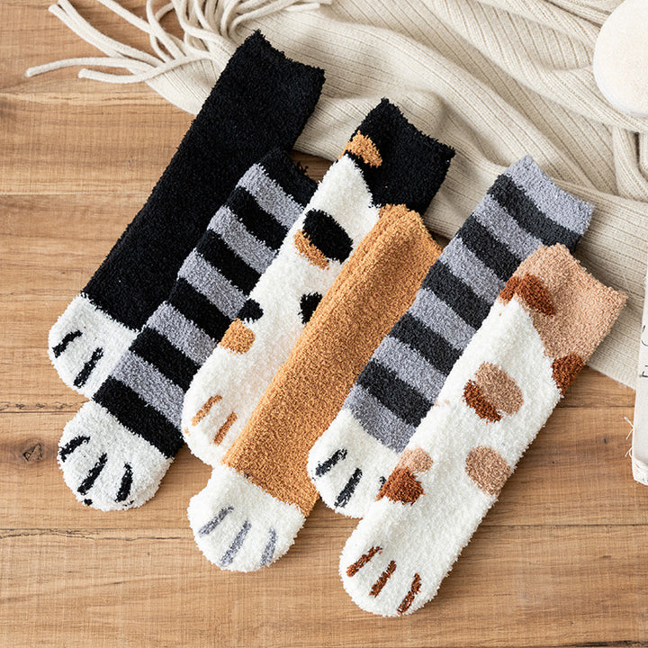 Autumn Winter Kawaii Cat Paw Fleece Women’s Socks