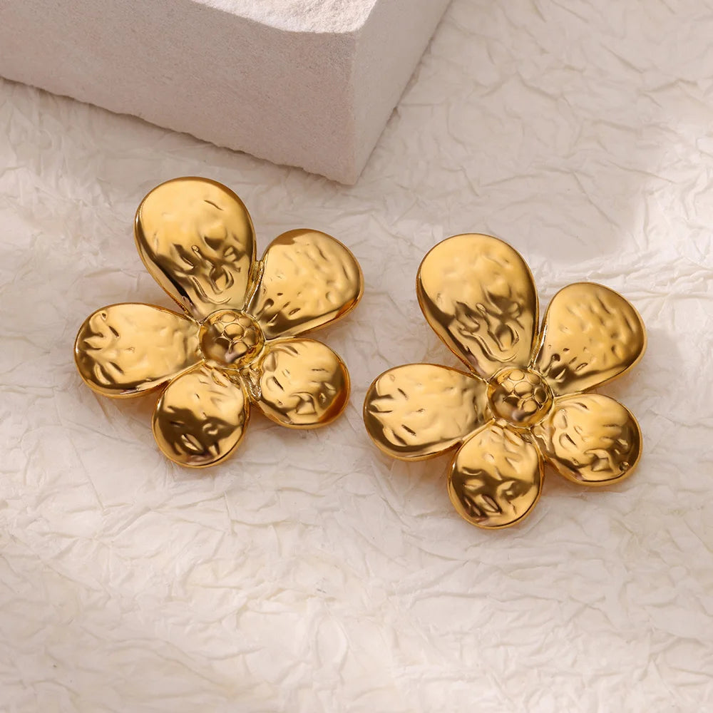 Elegant Floral Stainless Steel Stud Earrings - Trendy Flower Ear Accessories