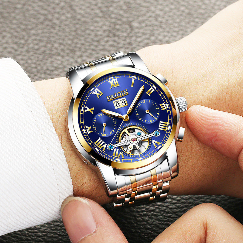 Men's Openworked Automatic Mechanical Watch with Steel Bracelet
