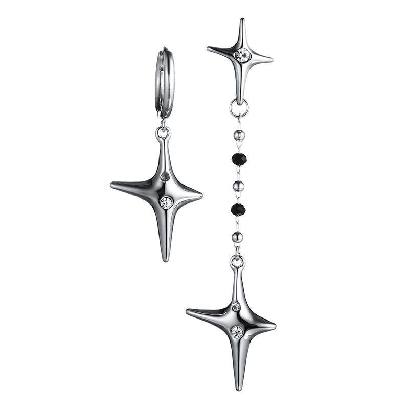Female Minority Design Asymmetric Four Star Silver Needle Earrings - Trendha