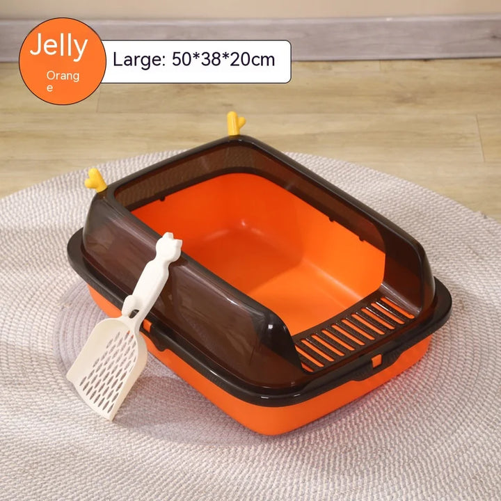 Litter Box Oversized Spatter-Proof Semi-Enclosed Cat Toilet with Detachable Antler