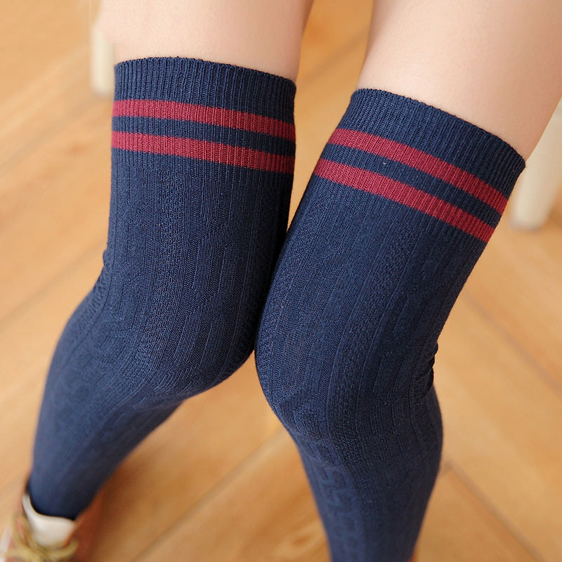 Striped Thigh High Cotton Stockings