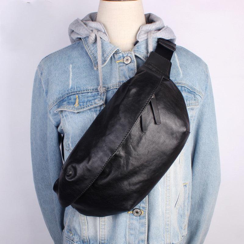 First Layer Cowhide Chest Bag Men's Satchel Simple Retro - Trendha