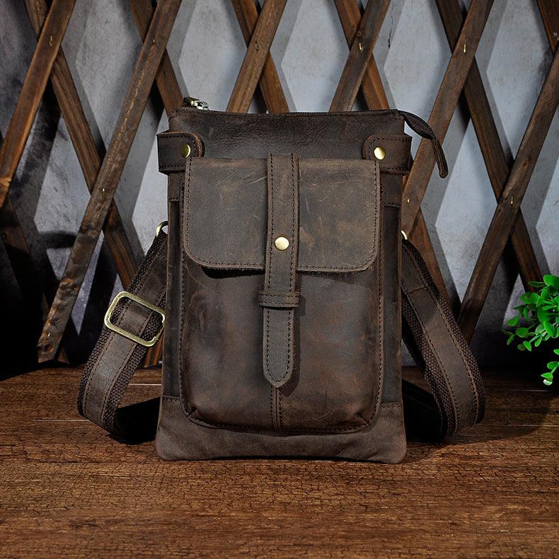 First Layer Tree Paste Skin Cowhide Men's Mobile Phone Camera Outdoor Small One Shoulder Oblique Span Bag Fanny Pack
