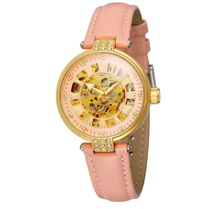 Forsining Ladies Fashion Casual Hollow Waterproof Automatic Mechanical Watch - Trendha