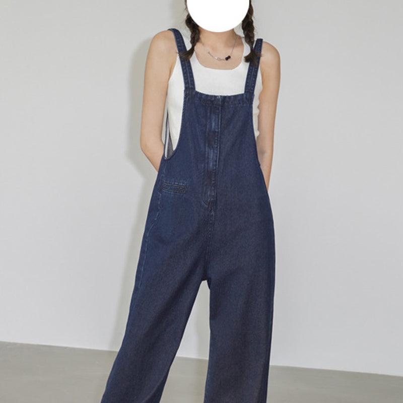 French Denim Suspender Pants Summer Women's Thin Design Loose Wide-leg Straight Pants - Trendha