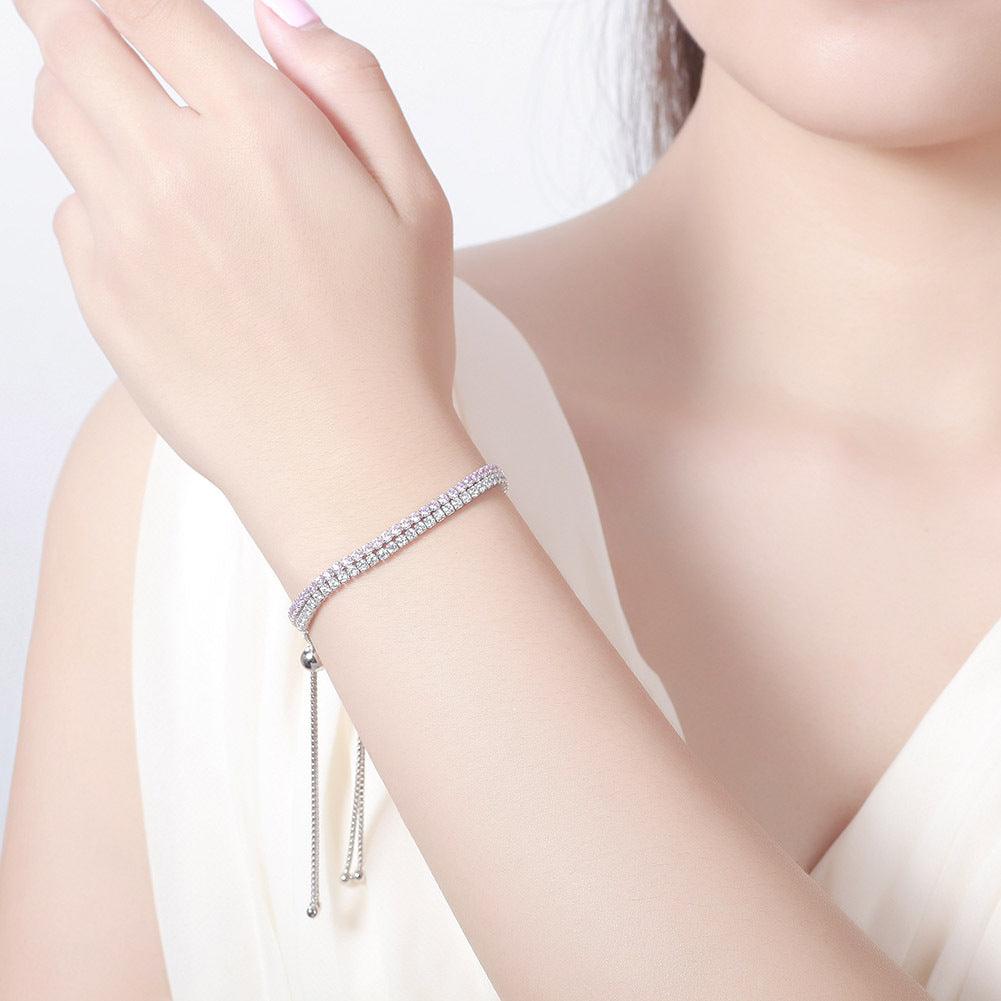 Single-Row Silver Tennis-Style Bracelet with 2 mm Stones