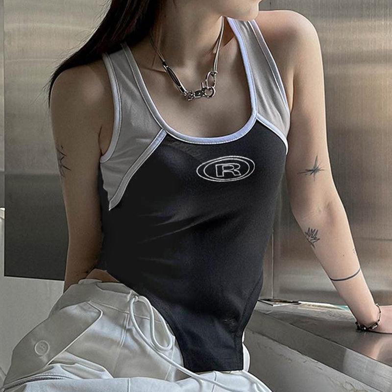 Functional Stitching And Contoured Hem Suspender Vest