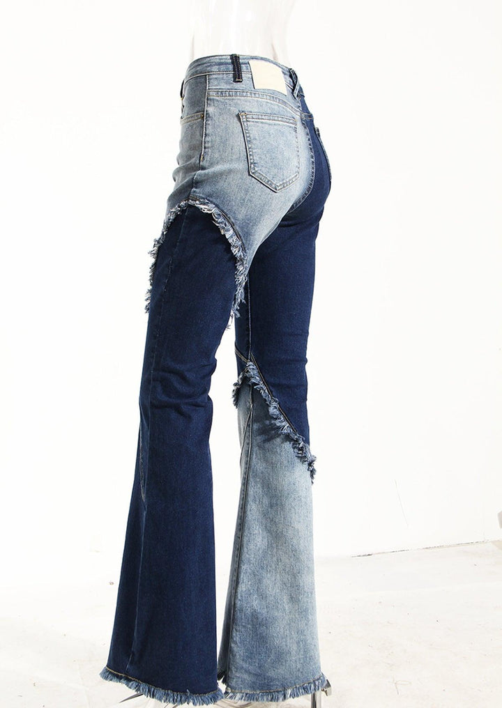 Geometric Raw Edge Jeans With High Waistline And Slimming Effect - Trendha