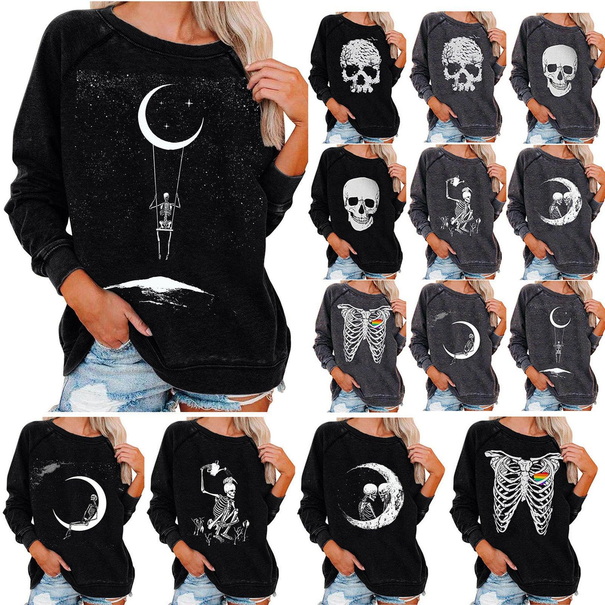 Halloween Skull Funky Print Sweatshirt For Women - Trendha