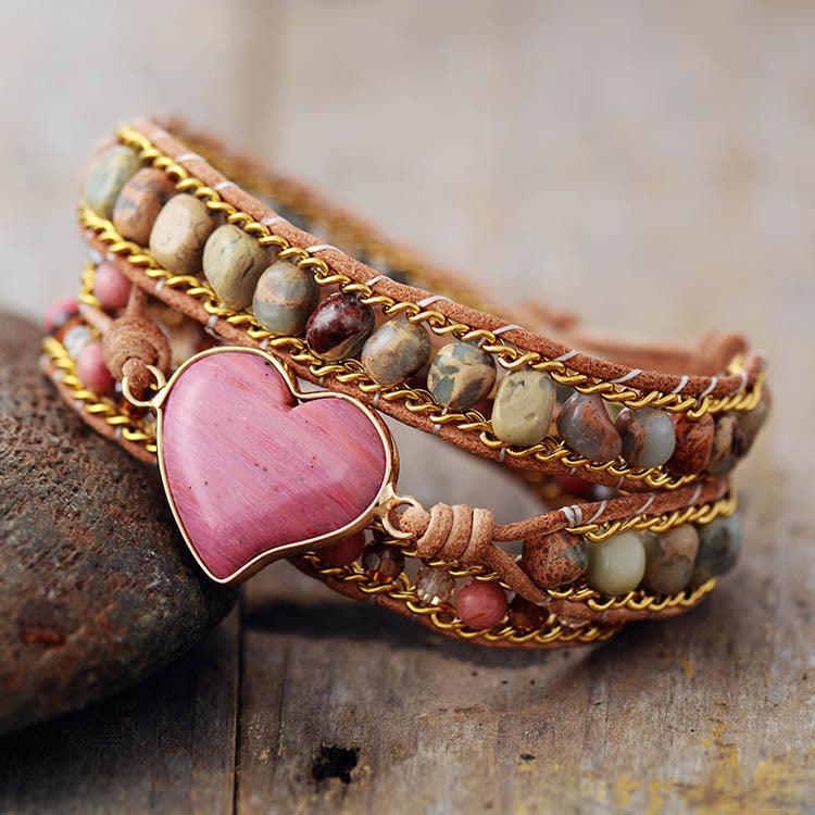 Hand-woven Stone 3-layer Leather Chain - Trendha