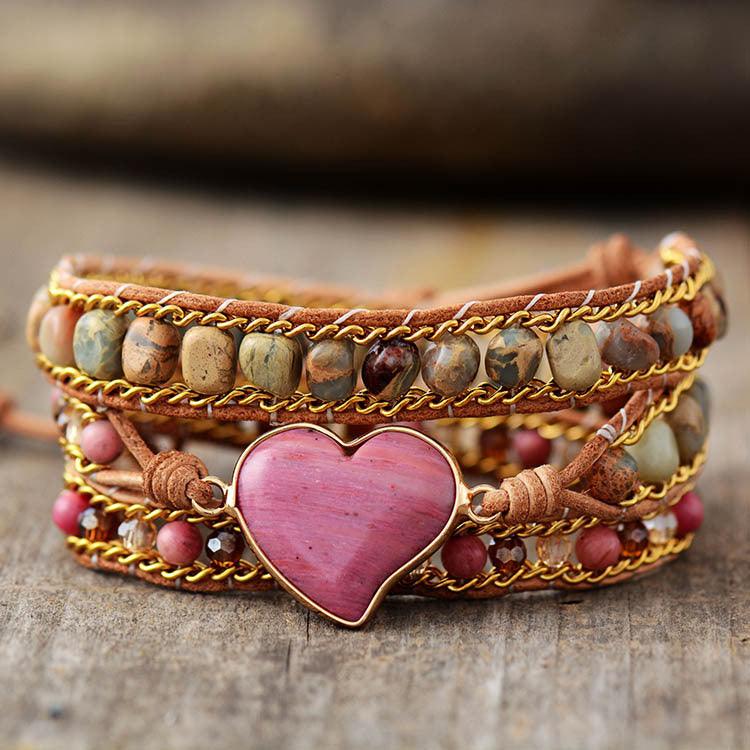 Hand-woven Stone 3-layer Leather Chain - Trendha