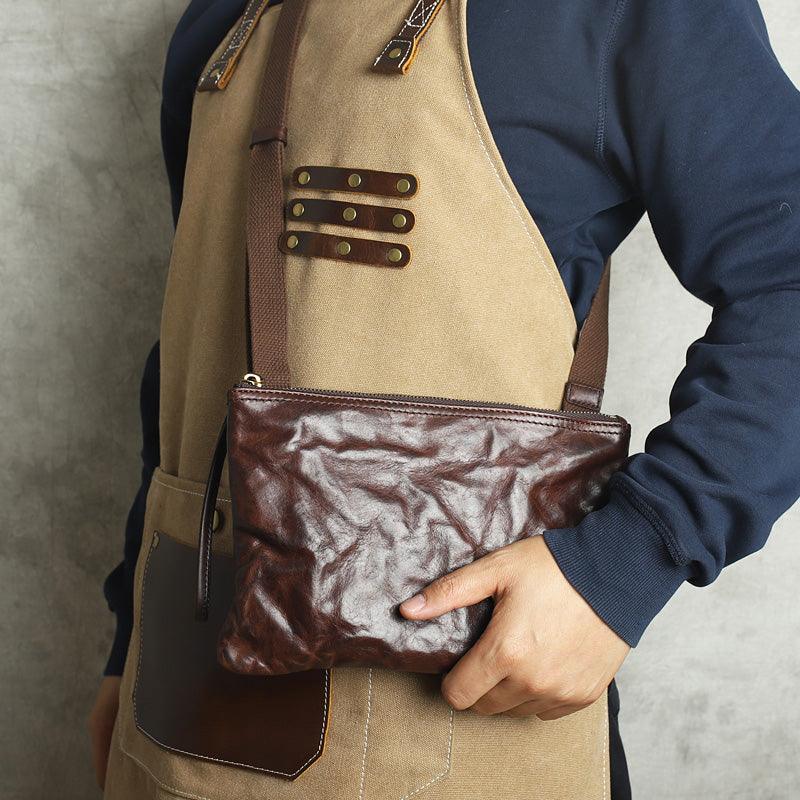 Handmade Vintage Leather Ruffled One Shoulder Bag Zipper Crossbody - Trendha