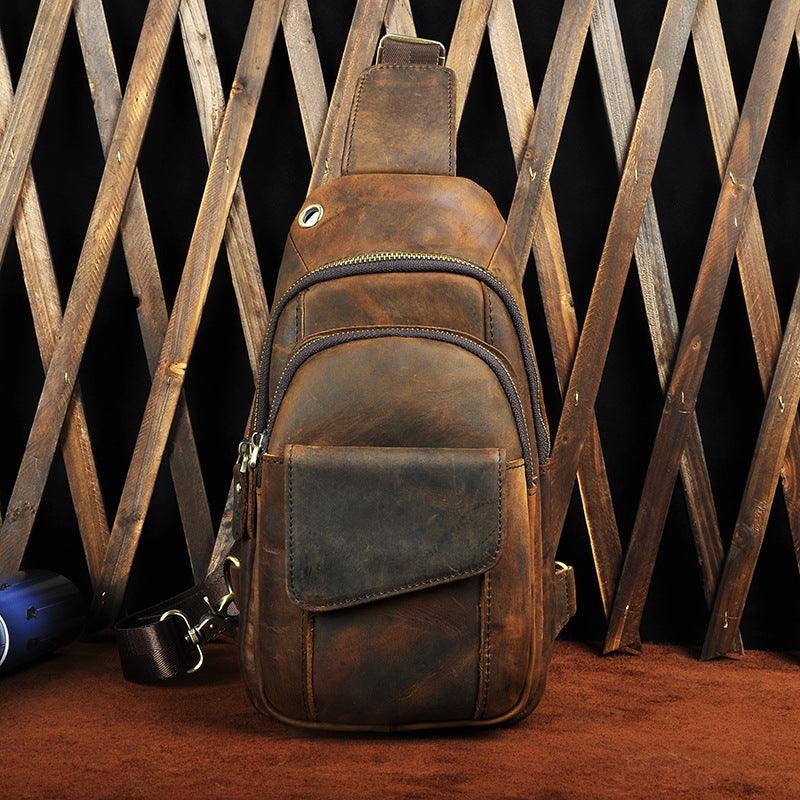 Head Layer Crazy Horse Skin Cowhide Men's Retro Mobile Phone Chest Bag Crossbody Bag - Trendha