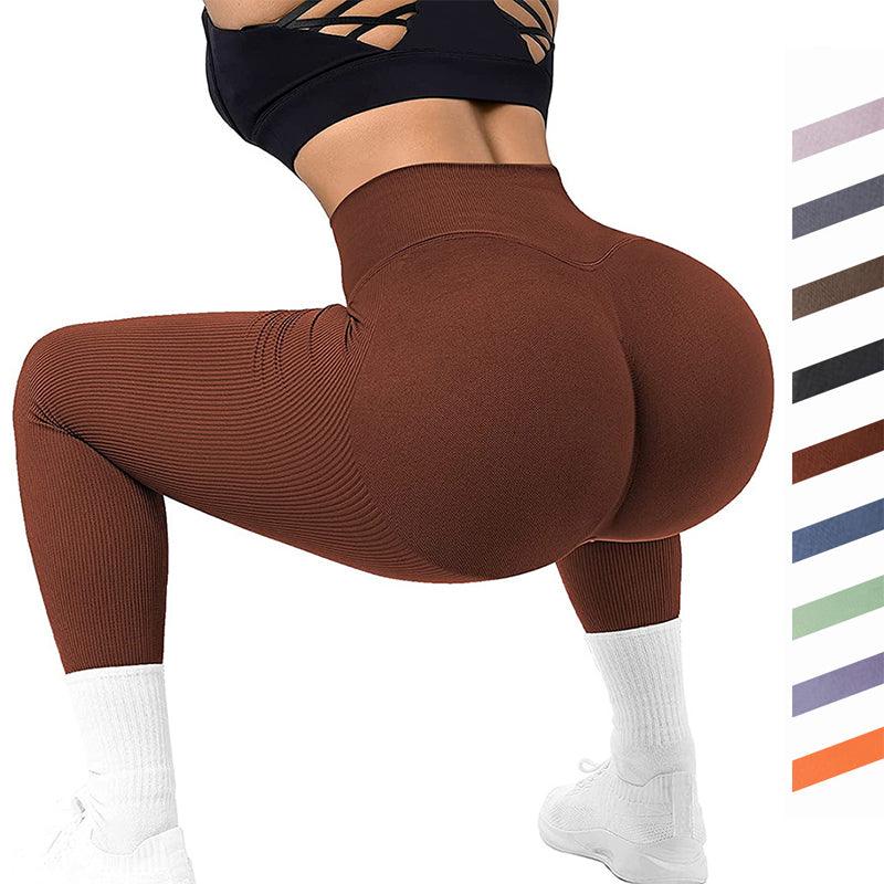 High Waist Seamless Leggings Threaded Knitted Fitness Pants Solid Women's Slimming Sports Yoga Pants Elastic Running Sport Leggings - Trendha