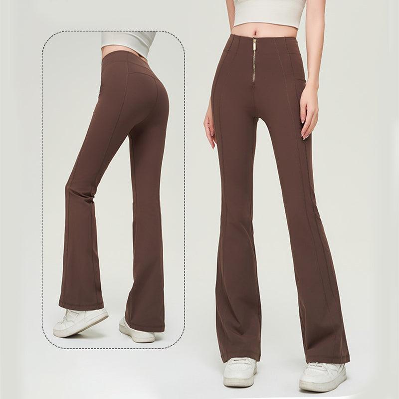 High Waist Zipper Bell-bottom Trousers For Women Slimming Butt Lifting Flared Leggings Sports Gym Fitness Yoga Pants Quick-drying - Trendha