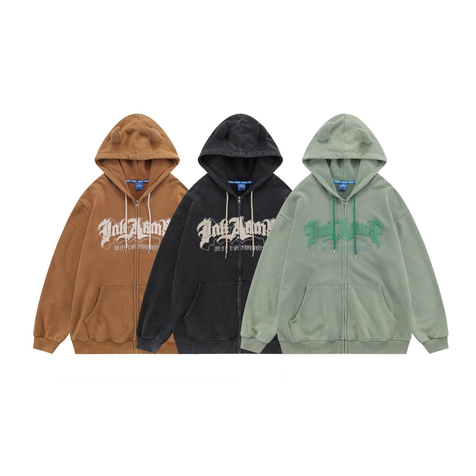 Hoodie Handdrawn Letter Loose Cardigan Long Sleeve Coat - Trendha