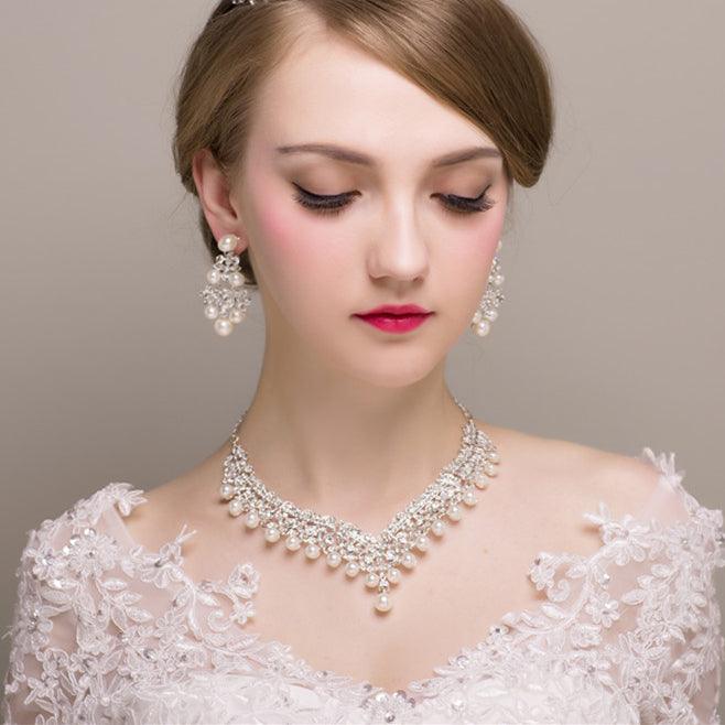 Imitation Pearl Necklace Earrings Two-piece Set