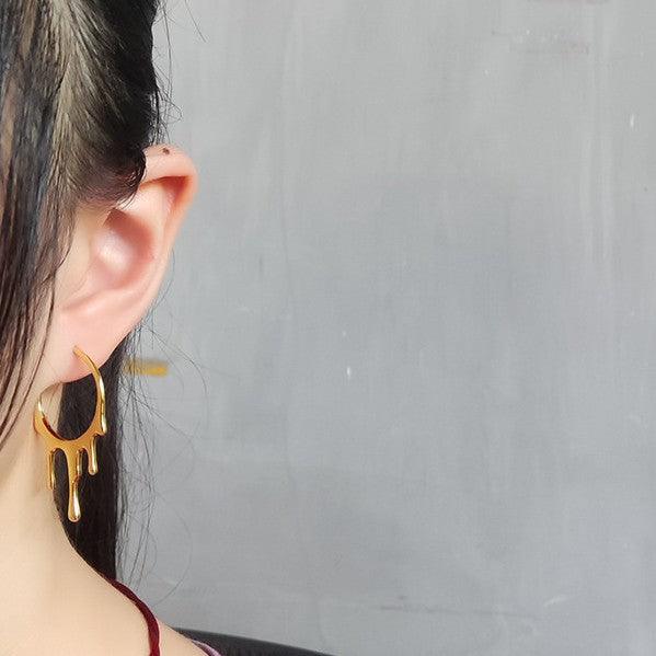 Irregular Water Drop Liquid Lava Sterling Silver Earrings - Trendha