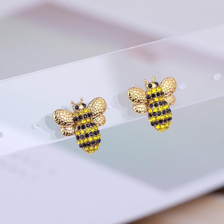 Jewelry Three-dimensional Diamond Cute Bee Stud Earrings - Trendha