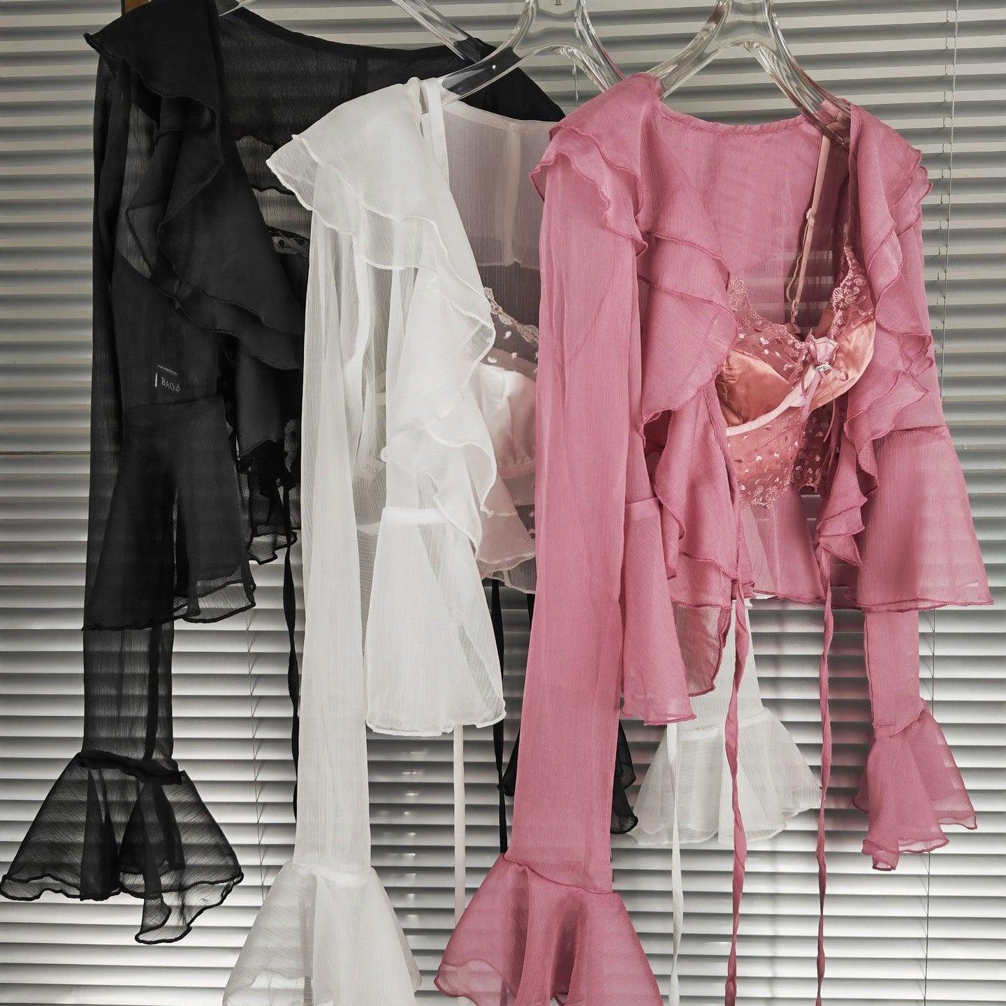 Lace Suspender Chiffon Cardigan Two-piece Set - Trendha