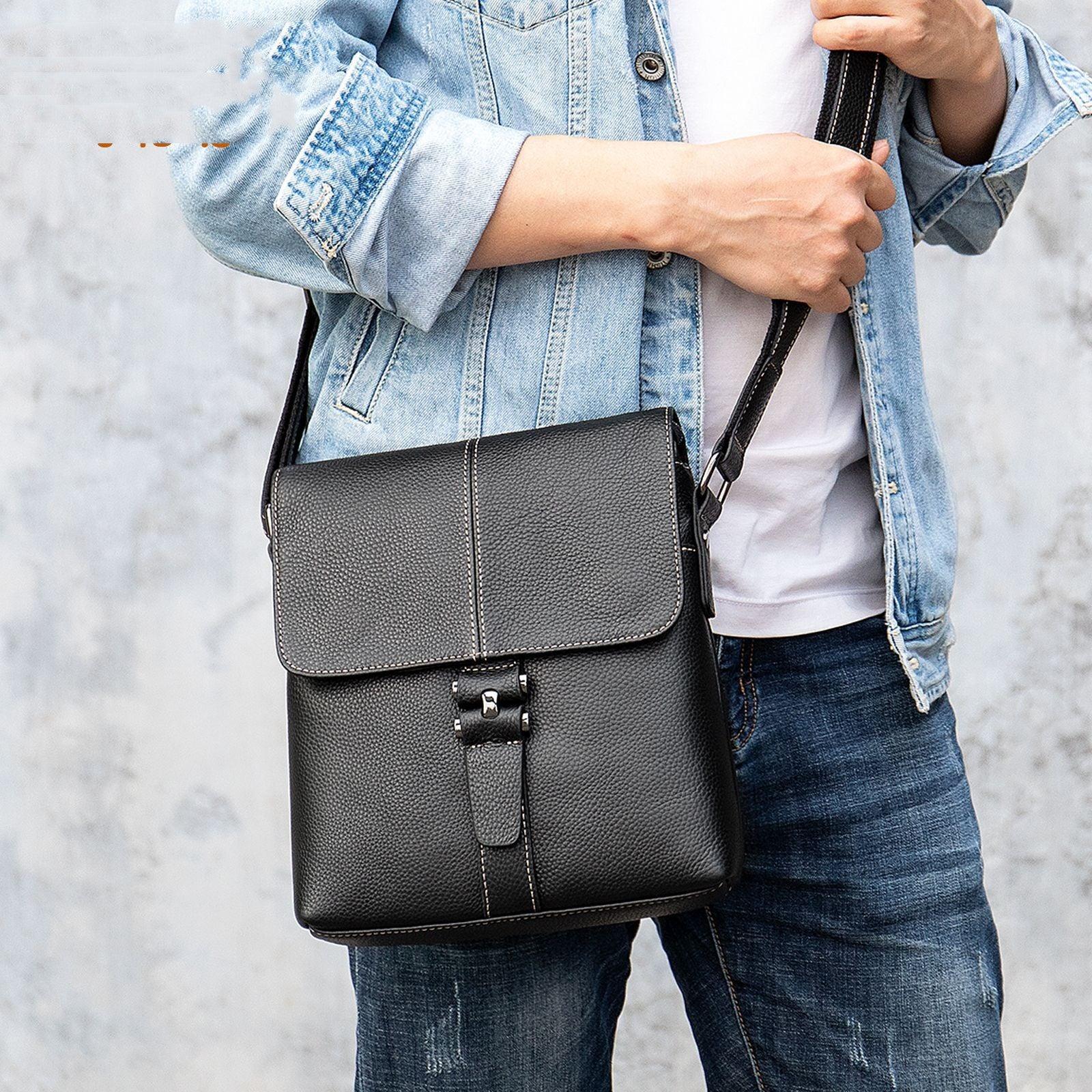 Large Capacity Cowhide Shoulder Bag For Men - Trendha