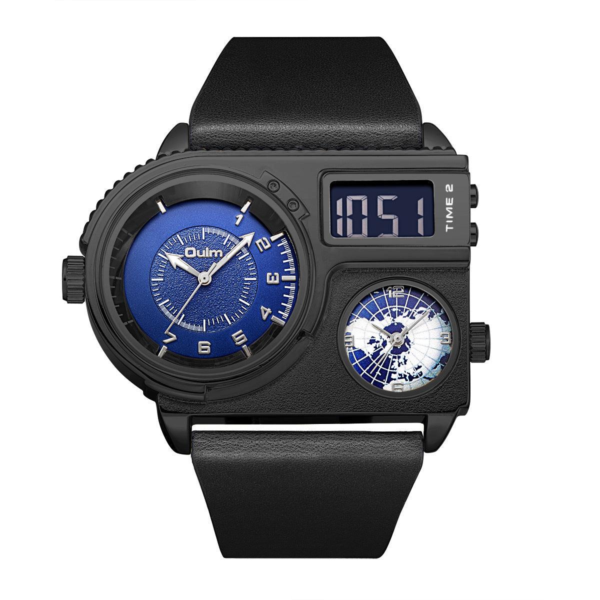 Large Dial Quartz Leather Sports Casual Men's Watch - Trendha