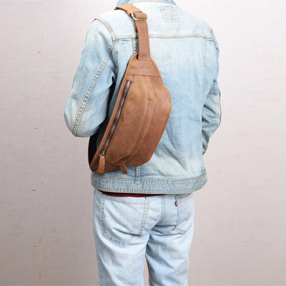 Leather Men's Crossbody Sports Phone Bag - Trendha