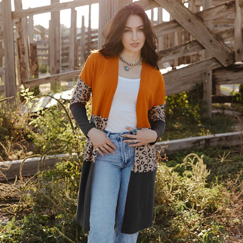 Leopard Print Cardigan Coat Women's Mid-length Knitted Top - Trendha